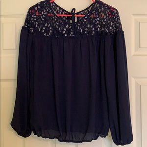 NY&C Navy Glitter Lace Blouse